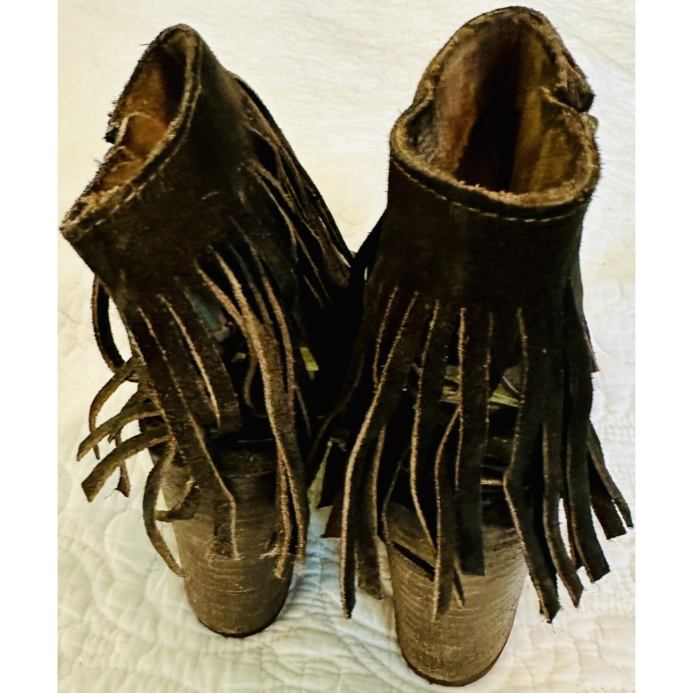 Women's Diba True Brown Leather Fringe Open toed Boots Size 7 - Picture 5 of 8